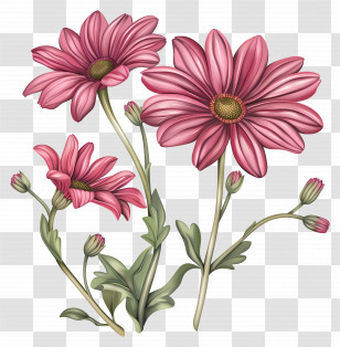 Transvaal Daisy - Pink Flowers Botanical Illustration Transparent PNG