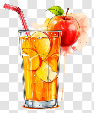 Apple Juice - Watercolor Glass Of Apple Juice With Apple Slice Transparent PNG