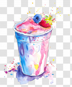 Watercolor Yogurt Cup - Colorful Smoothie In A Cup Transparent PNG