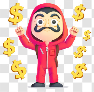 Cartoon Heist - Masked Robber With Dollar Signs Transparent PNG