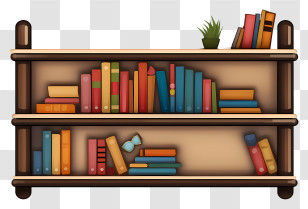 Wooden Bookcase - Bookshelf Holding Colorful Books For A Cozy Space Transparent PNG