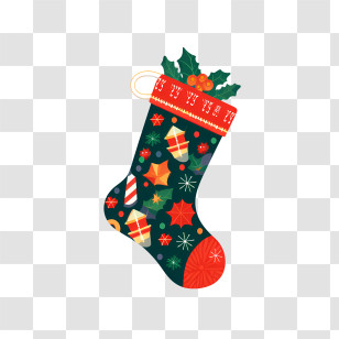 Christmas Stocking - Festive Christmas Stocking With Decorations Transparent PNG