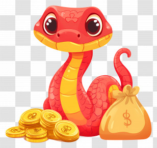 Chinese New Year - Cartoon Snake With Coins And Money Bag Transparent PNG