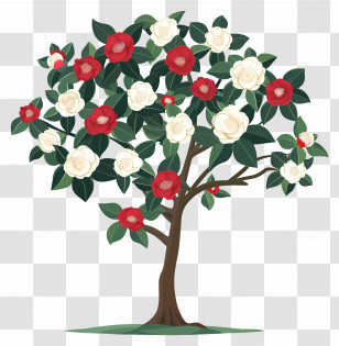 Flower Tree - Tree With Red And White Flowers Illustration Transparent PNG