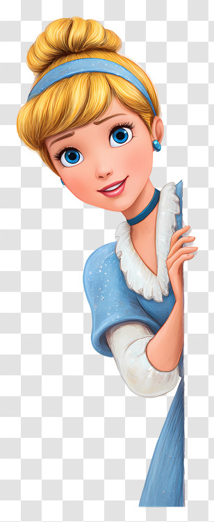 Princess Cinderella Peeking Out - Blonde Princess In Blue Dress Transparent PNG
