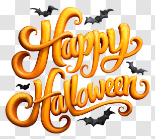 Happy Halloween Text - Happy Halloween Text With Bats Transparent PNG
