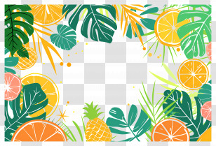 Summer Background - Tropical Frame With Fruits And Leaves For Summer Vibes Transparent PNG