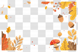 Autumn Background - Autumn Themed Border With Leaves And Mushrooms Transparent PNG