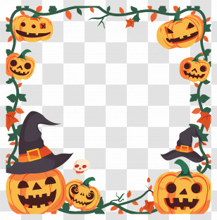 Halloween Frame - Halloween Pumpkin Frame Decorated With Witch Hats Transparent PNG