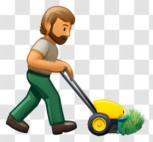 Yard Work - Man Mowing Lawn With Yellow Mower Transparent PNG
