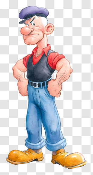 Watercolor Popeye - Cartoon Sailor Character Transparent PNG