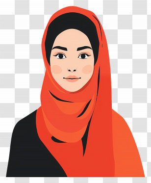 Cartoon Hijab Girl - Female Illustration Wearing Orange Hijab Transparent PNG