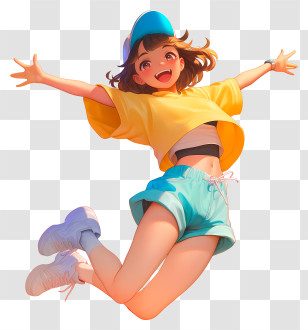 Girl Joyfully Jumping - Joyful Girl In Yellow Outfit Transparent PNG
