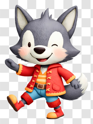 Cute Cartoon Wolf - Winking Gray Wolf Character Transparent PNG