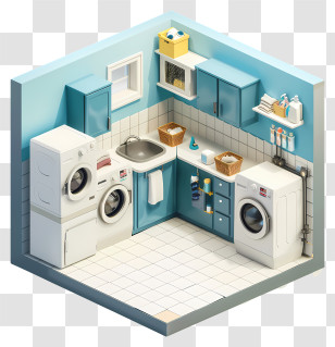 Laundry Room - Laundry Room With Washing Machines In 3D Illustration Transparent PNG