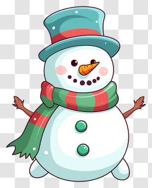 Snowman - Cartoon Snowman Dressed With A Green Scarf Transparent PNG