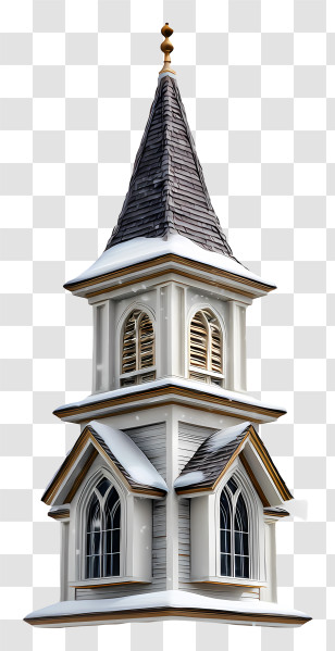 Snowy Church - Snowy White Church Steeple Transparent PNG