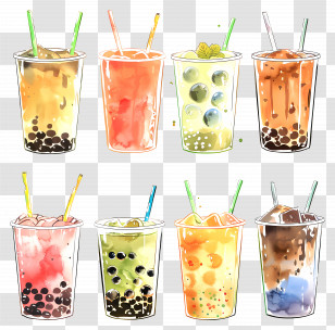 Bubble Tea - Variety Of Bubble Tea Drinks In Vibrant Colors Transparent PNG