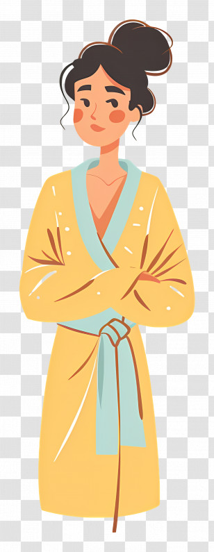 Woman In Bathrobe - Woman In Yellow Robe Illustration Transparent PNG