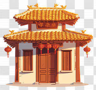 Chinese Traditional Building - Traditional House With Lanterns Transparent PNG