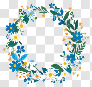 Flower Wreath - Floral Wreath With Blue And White Flowers Transparent PNG