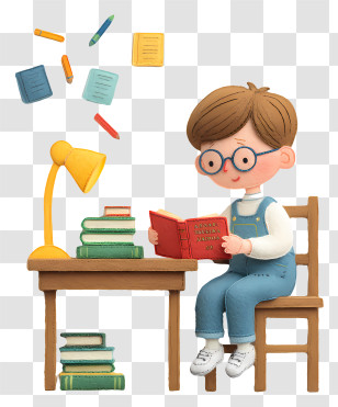 Young Boy Reading Book - Studious Boy At Desk Transparent PNG