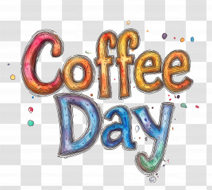 Coffee Day - Bright And Colorful Coffee Day Text Design Transparent PNG