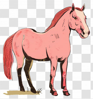 Cartoon Horse Pink Horse Grass Mane Tail Transparent PNG