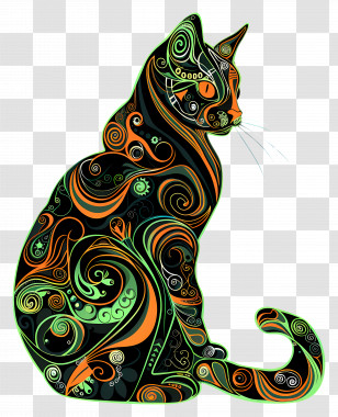 Line Art - Colorful Ornate Cat Illustration Transparent PNG