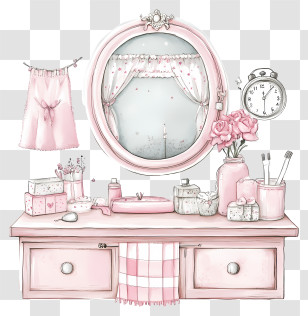 Fancy Girl Room - Charming Pink Vanity Table With Mirror Transparent PNG