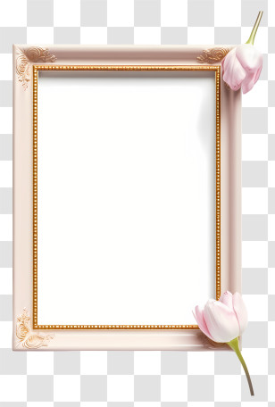 Gold Frame - Elegant Picture Frame With Flowers Transparent PNG
