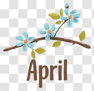 Hello April - April-Themed Blue Flowers Illustration Transparent PNG