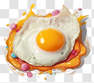 Multicolored Paints Poached Egg - Fried Egg With Artistic Splash Transparent PNG