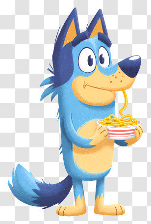 Bluey Eating Pasta - Cute Cartoon Dog With Noodles Transparent PNG