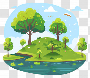 Summer Park - Cartoon Nature Landscape With Trees And River Transparent PNG
