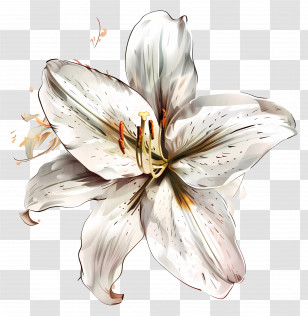 Lily White - White Lily Flower Botanical Illustration Transparent PNG