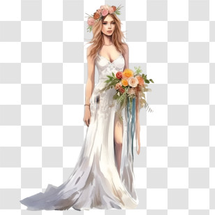 Wedding Dress
 - Illustration Of A Bride In Wedding Gown With Flowers Transparent PNG
