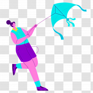 Kite - Person Flying Kite In Colorful Illustration Transparent PNG