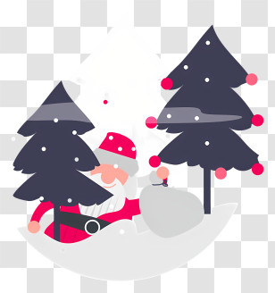 Cartoon Character - Santa Claus With Christmas Trees In Snowy Scene Transparent PNG