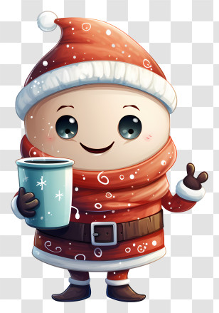 Santa Claus Cartoon Character - Cute Santa Holding A Cup Transparent PNG