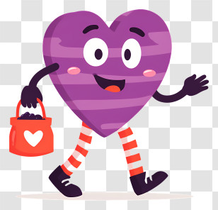 Cartoon Heart Walking - Purple Heart With Candy Bag Transparent PNG