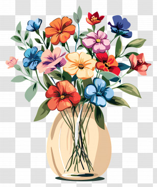 Flower Bouquet - Artistic Multicolor Flower Bouquet In Vase Transparent PNG