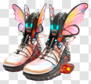 Tech Fairy Shoes - Futuristic Colorful Winged Boots Transparent PNG