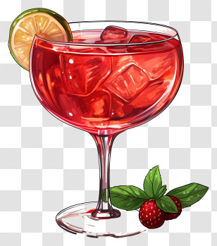 Cocktail - Red Cocktail Glass With Lime Garnish Transparent PNG