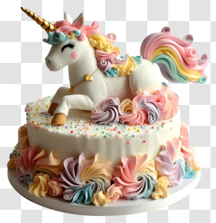 Unicorn Birthday Cake - Unicorn Themed Decorative Birthday Cake Transparent PNG
