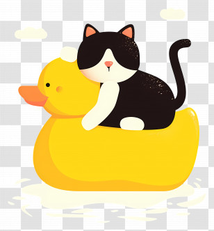 Meow Time - Cat Riding A Yellow Duck Transparent PNG