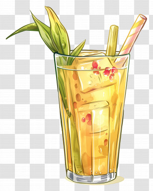 Sugarcane Juice - Yellow Herbal Drink With Ice And Straw Transparent PNG