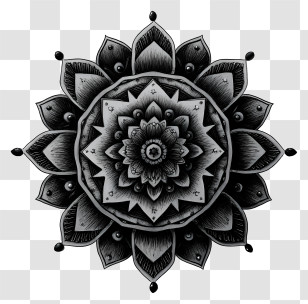 Doodle Lotus Mandala - Black And White Mandala Design Transparent PNG