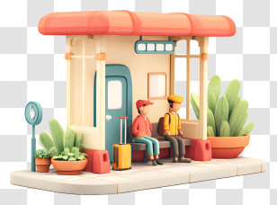 Waiting At Bus Station - Bus Stop With Travelers Transparent PNG