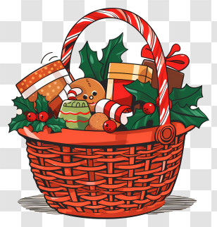 Red Wicker Basket - Festive Holiday Gift Basket With Treats And Decor Transparent PNG